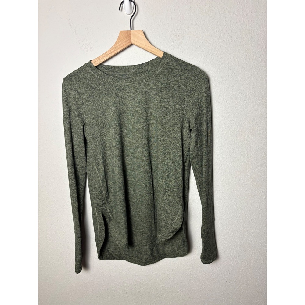 Athleta Uptempo Longsleeve Top Heathered Olive Green Thumbholes Size S